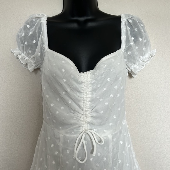 Princess Polly Mikail White Swiss Dot Puff Sleeve Sweetheart Neckline Mini Dress - Picture 5 of 11